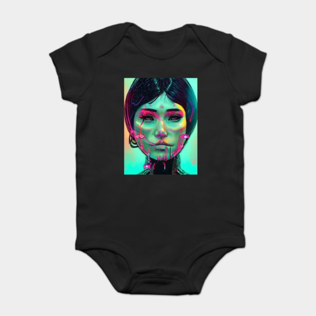 otaku girl anime face Baby Bodysuit by animegirlnft